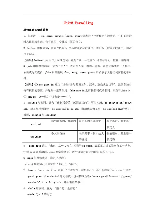 牛津译林版2018-2019学年八年级英语下册Unit2Travelling知识点总结