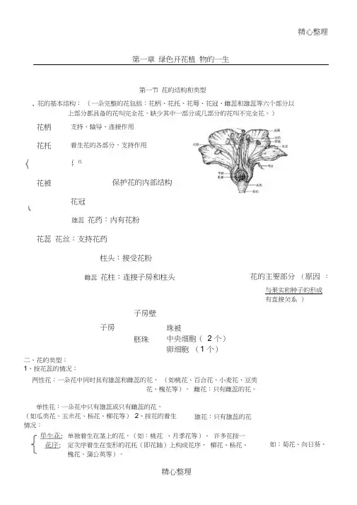 济南版八年级上册生物绿色开花植物的一生复习知识点