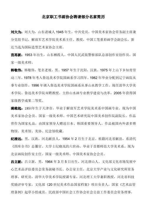 北京职工书画协会聘请部分名家简历