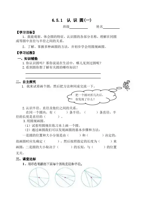 人教版六年级数学上册圆《圆的认识》导学案