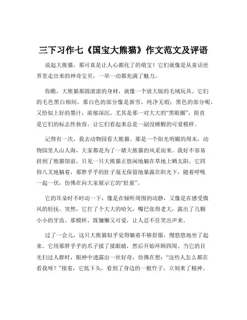 三下习作七《国宝大熊猫》作文范文及评语