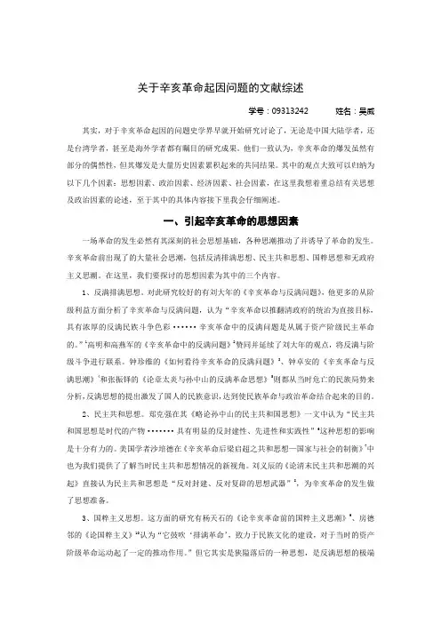 关于辛亥革命起因问题的文献综述