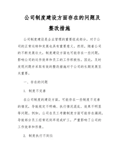 公司制度建设方面存在的问题及整改措施