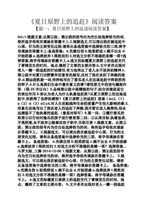 《夏日原野上的追赶》阅读答案