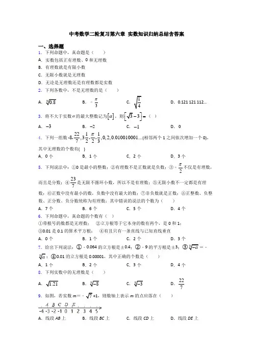 中考数学二轮复习第六章 实数知识归纳总结含答案