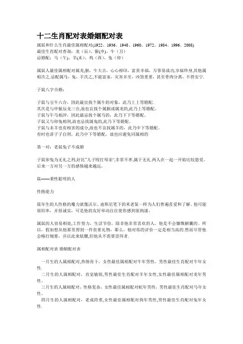 十二生肖配对表婚姻配对表-幸运匹配表