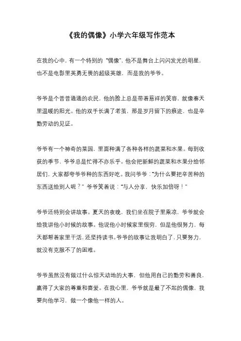 《我的偶像》小学六年级写作范本
