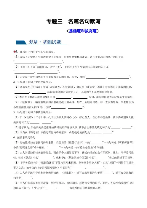 2024年高考语文一轮复习讲练测专题九 名句名篇默写(新教材新高考) 名篇名句默写(练习)(解析版)