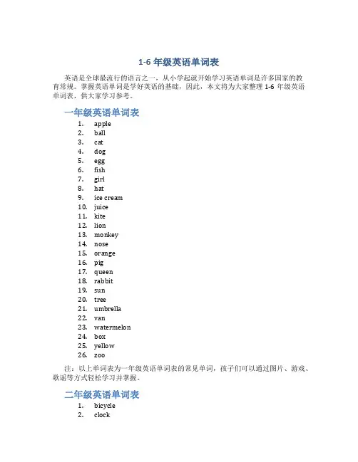1-6年级英语单词表