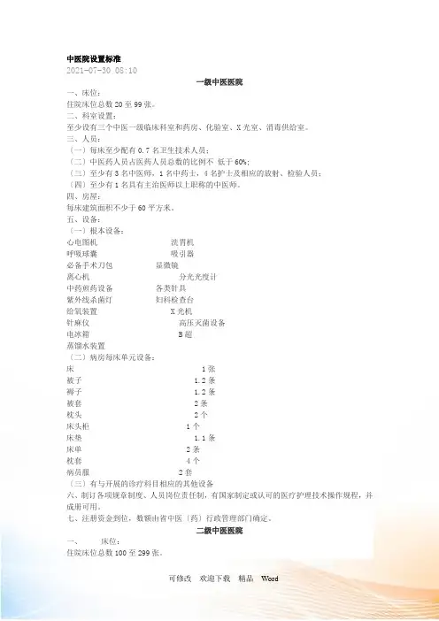 中医院设置标准