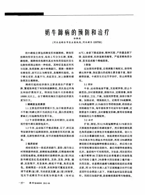奶牛蹄病的预防和治疗