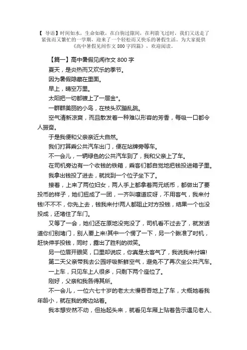 高中暑假见闻作文800字四篇