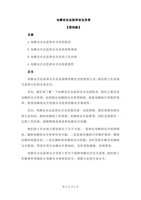 电梯安全总监和安全员表