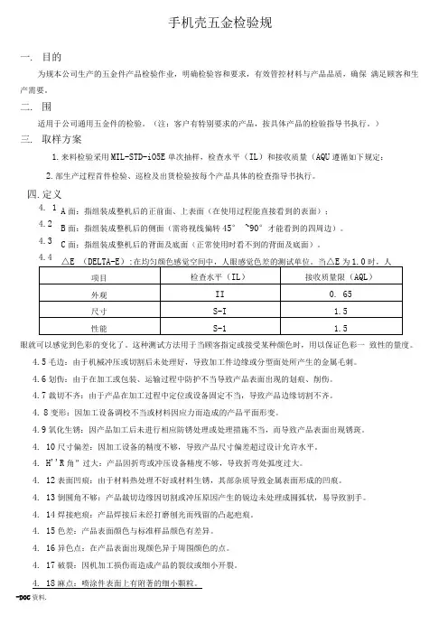 手机壳五金件检验规范标准
