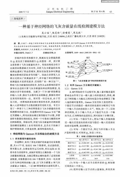 一种基于神经网络的飞灰含碳量在线检测建模方法