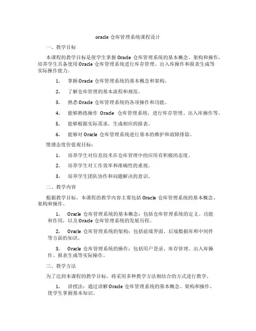 oracle仓库管理系统课程设计