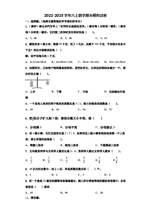 2022-2023学年浙江省嘉兴市秀洲区高照实验学校六年级数学第一学期期末联考试题含解析