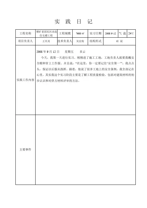 建筑施工实习日记(精品)