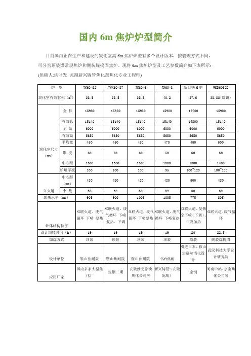 国内6m焦炉炉型简介