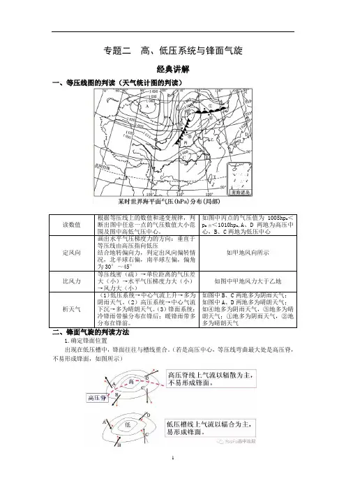高中地理 二轮复习重点突破二、  高、低压系统与锋面气旋
