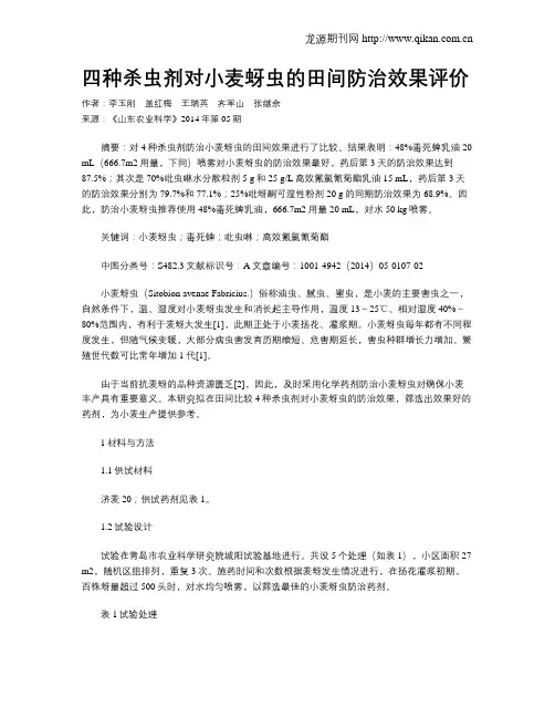 四种杀虫剂对小麦蚜虫的田间防治效果评价