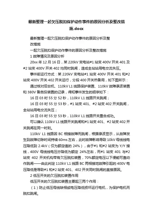 最新整理一起欠压脱扣保护动作事件的原因分析及整改措施.docx