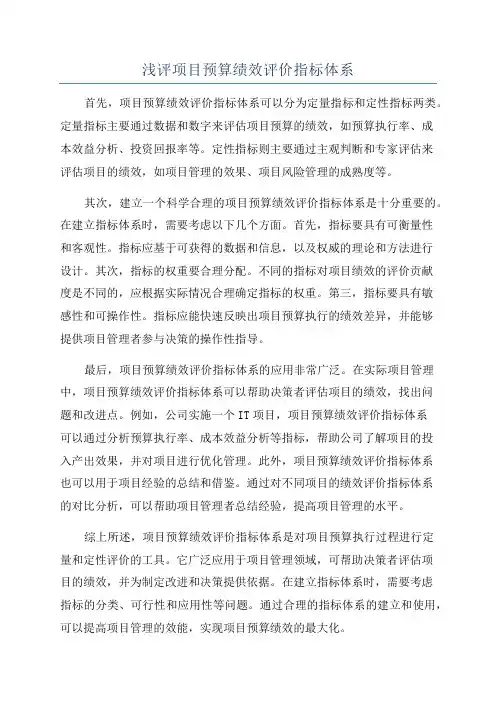 浅评项目预算绩效评价指标体系