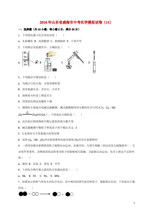 山东省威海市中考化学模拟试卷(14)(含解析)