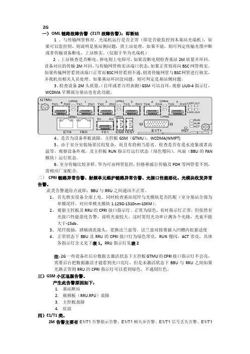室分基站常见告警处理方法、流程及技术联系人