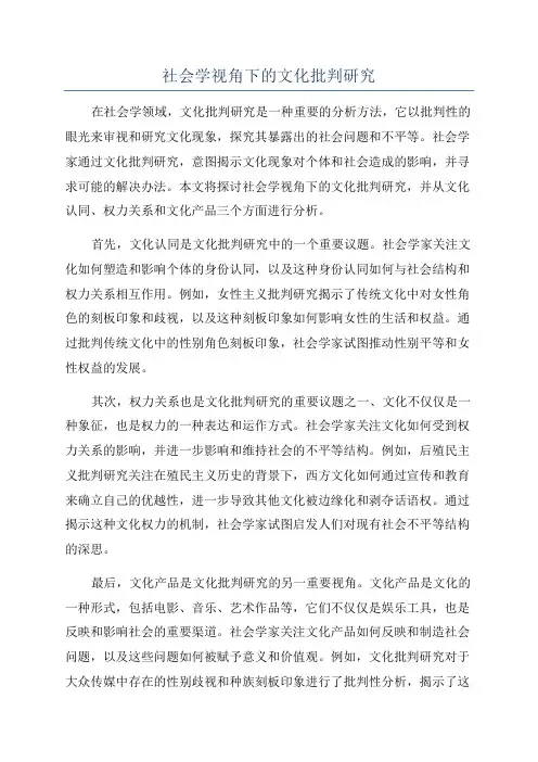社会学视角下的文化批判研究