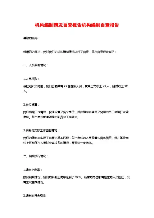 机构编制情况自查报告机构编制自查报告