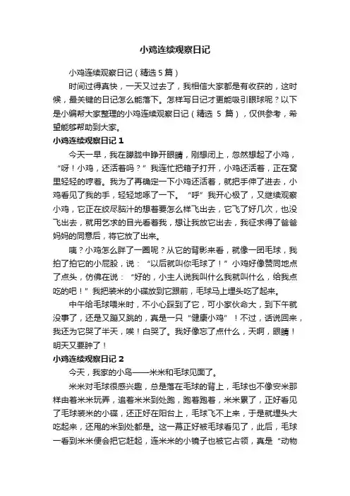 小鸡连续观察日记（精选5篇）