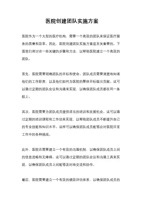 医院创建团队实施方案