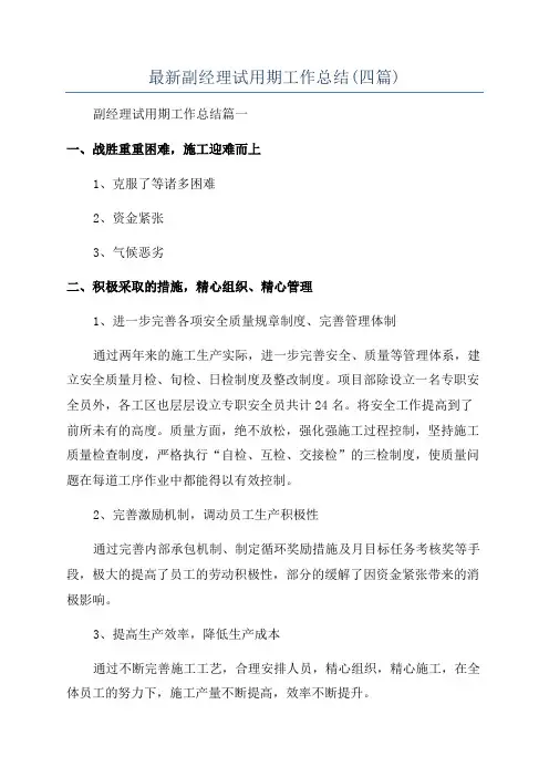 最新副经理试用期工作总结(四篇)