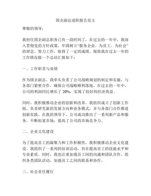 国企副总述职报告范文