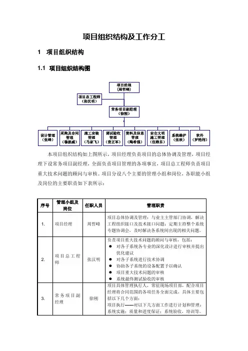 项目组织结构及工作分工