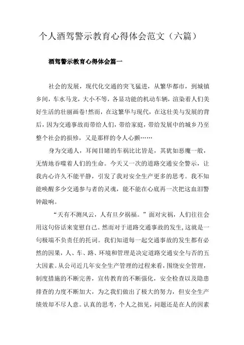 个人酒驾警示教育心得体会范文六篇