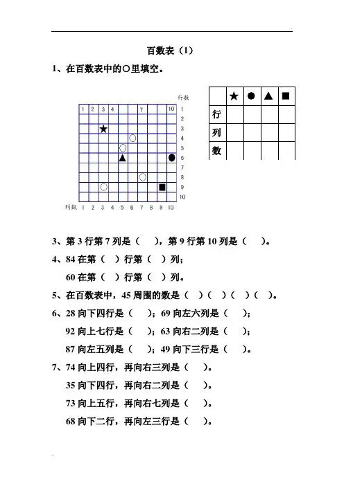 百数表练习题