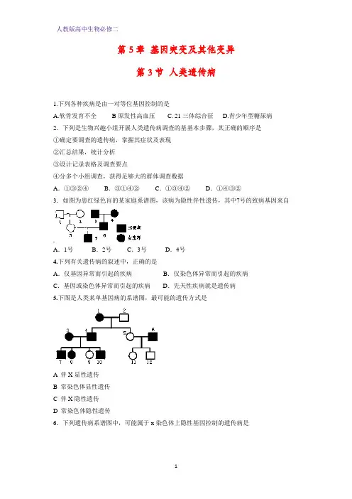 人教版(新教材)高中生物必修2练习10：5 3 人类遗传病课时作业