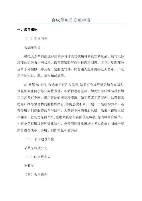 合成革项目立项申请