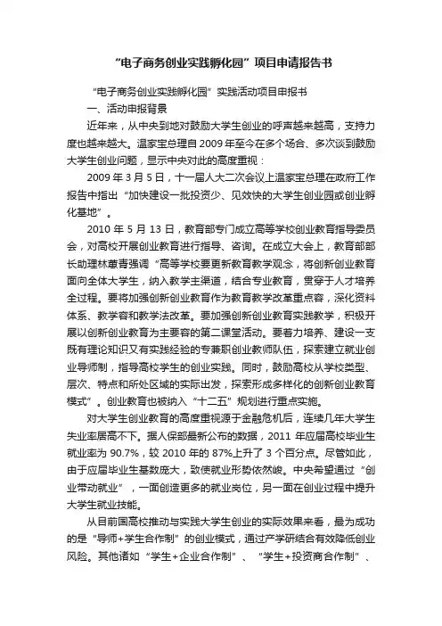 “电子商务创业实践孵化园”项目申请报告书