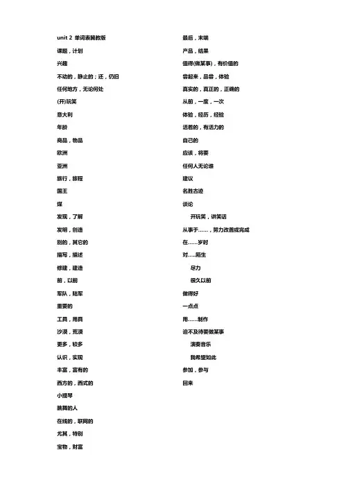 冀教版七年级英语下册unit_2单词短语