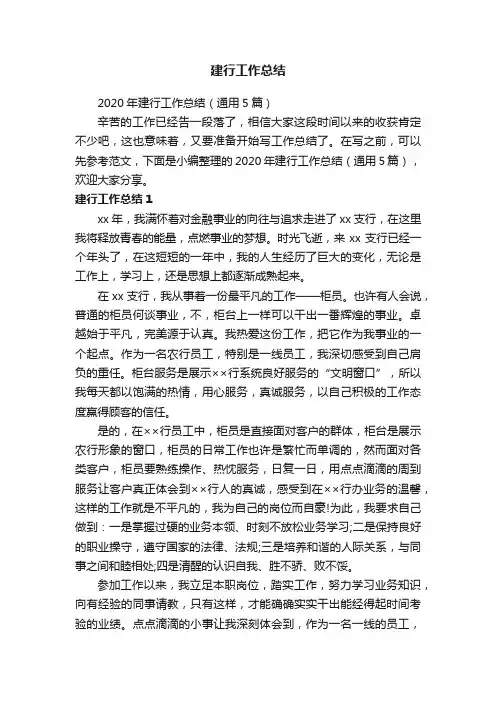 2020年建行工作总结（通用5篇）
