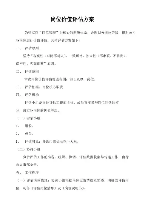 岗位价值评估方案