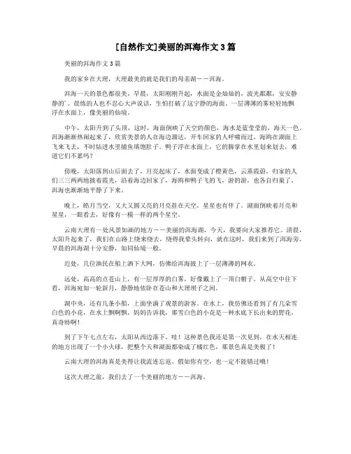 [自然作文]美丽的洱海作文3篇