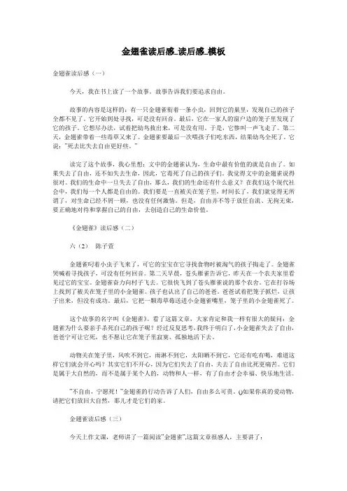 金翅雀读后感_读后感_模板
