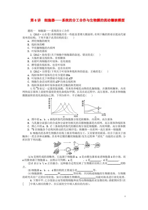 高考生物一轮总复习 第6讲 细胞器同步训练(含13年高考题)新人教版必修1