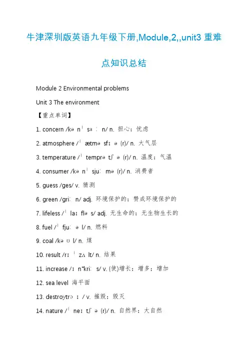 牛津深圳版英语九年级下册,Module,2,,unit3重难点知识总结