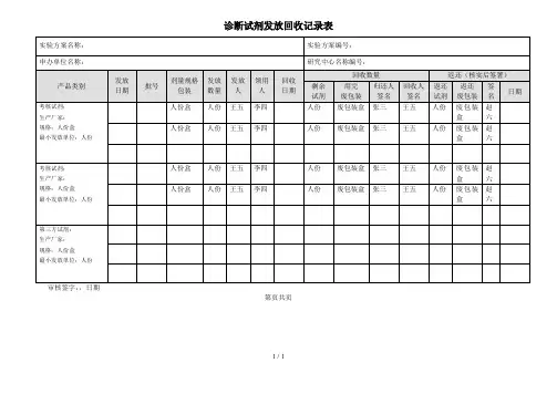 诊断试剂发放回收记录表