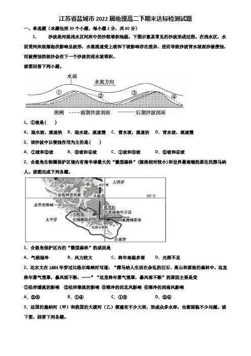 江苏省盐城市2022届地理高二下期末达标检测试题含解析
